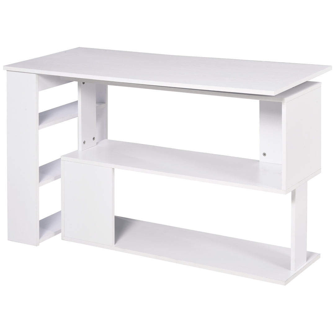 Corner Computer Desk, L Shaped Desk with 360° Rotating Bookshelf, 120L