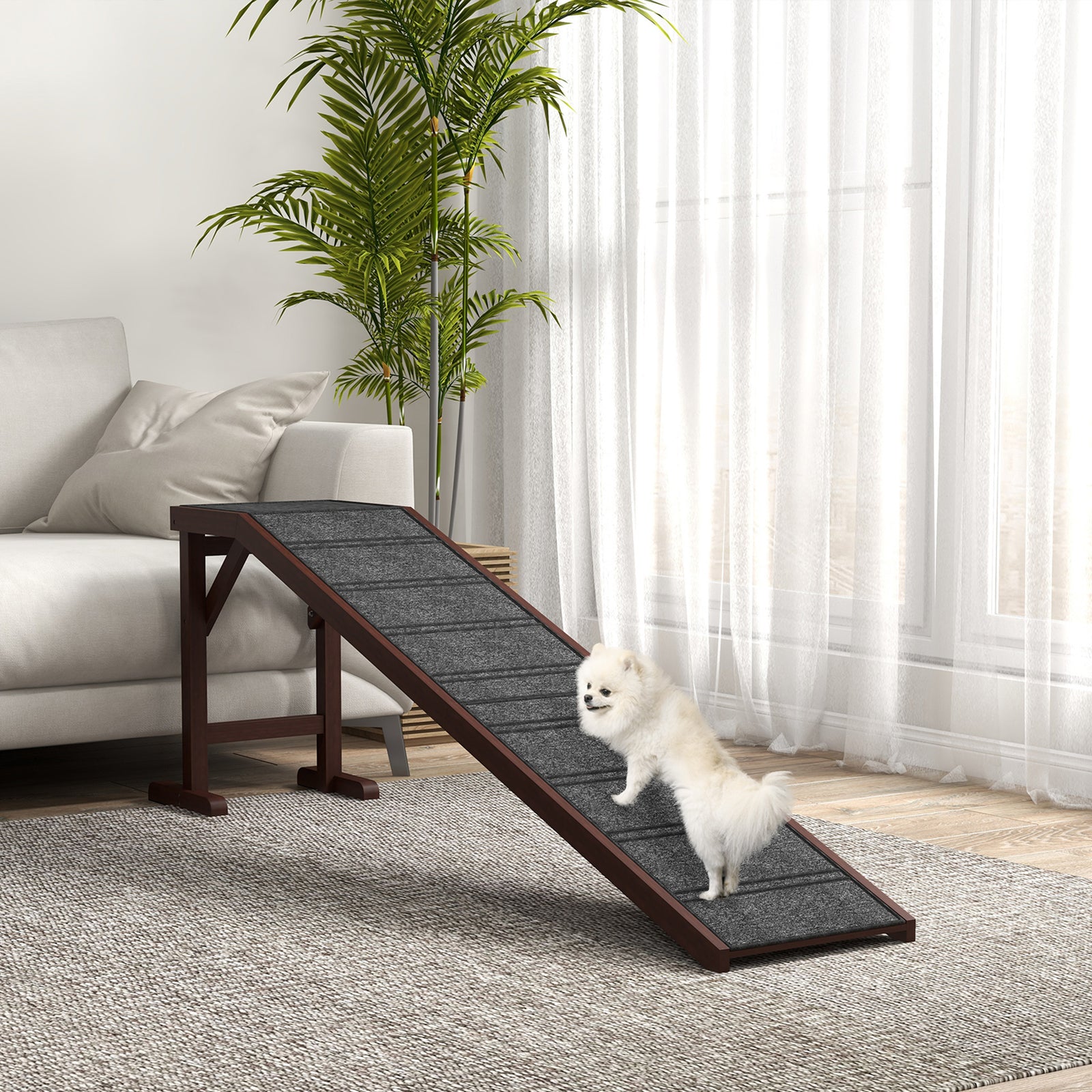 Pet Ramp for Dogs Cats Non-Slip Carpet Top Platform - Brown & Grey
