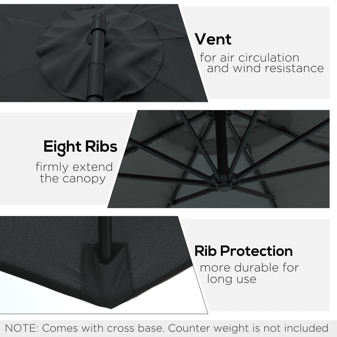 2.45m Overhanging Cantilever Parasol, Heavy Duty Waterproof Garden Umbrella with Cross Base, Black