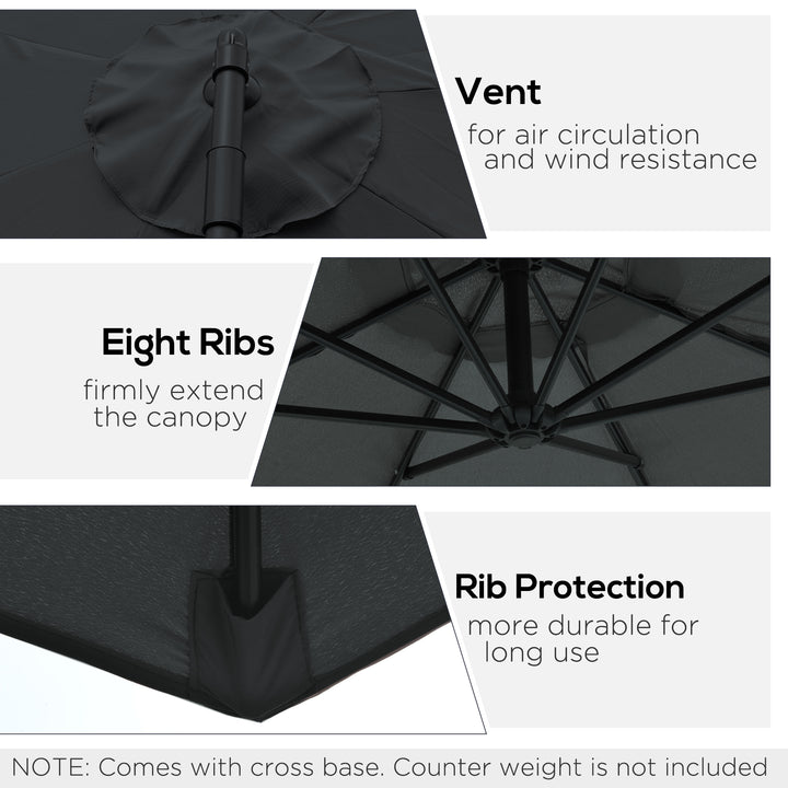 2.45m Overhanging Cantilever Parasol, Heavy Duty Waterproof Garden Umbrella with Cross Base, Black