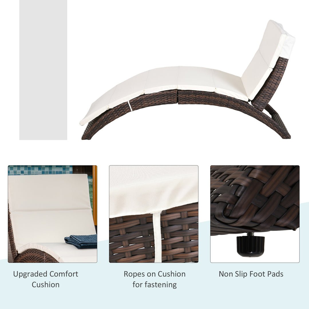 Outdoor Foldable PE Rattan Sun Lounger with Soft Padded Cushion, Ergonomic Curved Design Sun Bed for Garden, Balcony, Garden, Brown