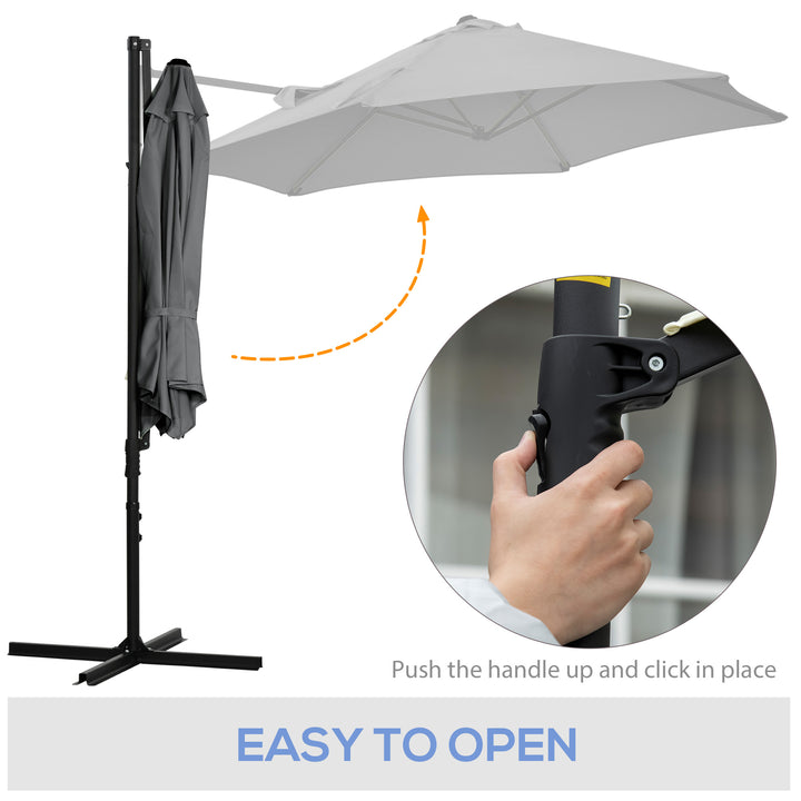 2.5M Garden Cantilever Parasol, Offset Roma Patio Umbrella Hanging Sun Shade Canopy Shelter with 360° Rotation and Cross Base, Dark Grey