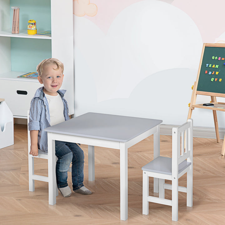 HOMCOM Children's Table and 2 Chairs Set, 3 Piece Toddler Activity Desk for Arts, Crafts, Study, Snack Time, Easy to Assemble, Grey