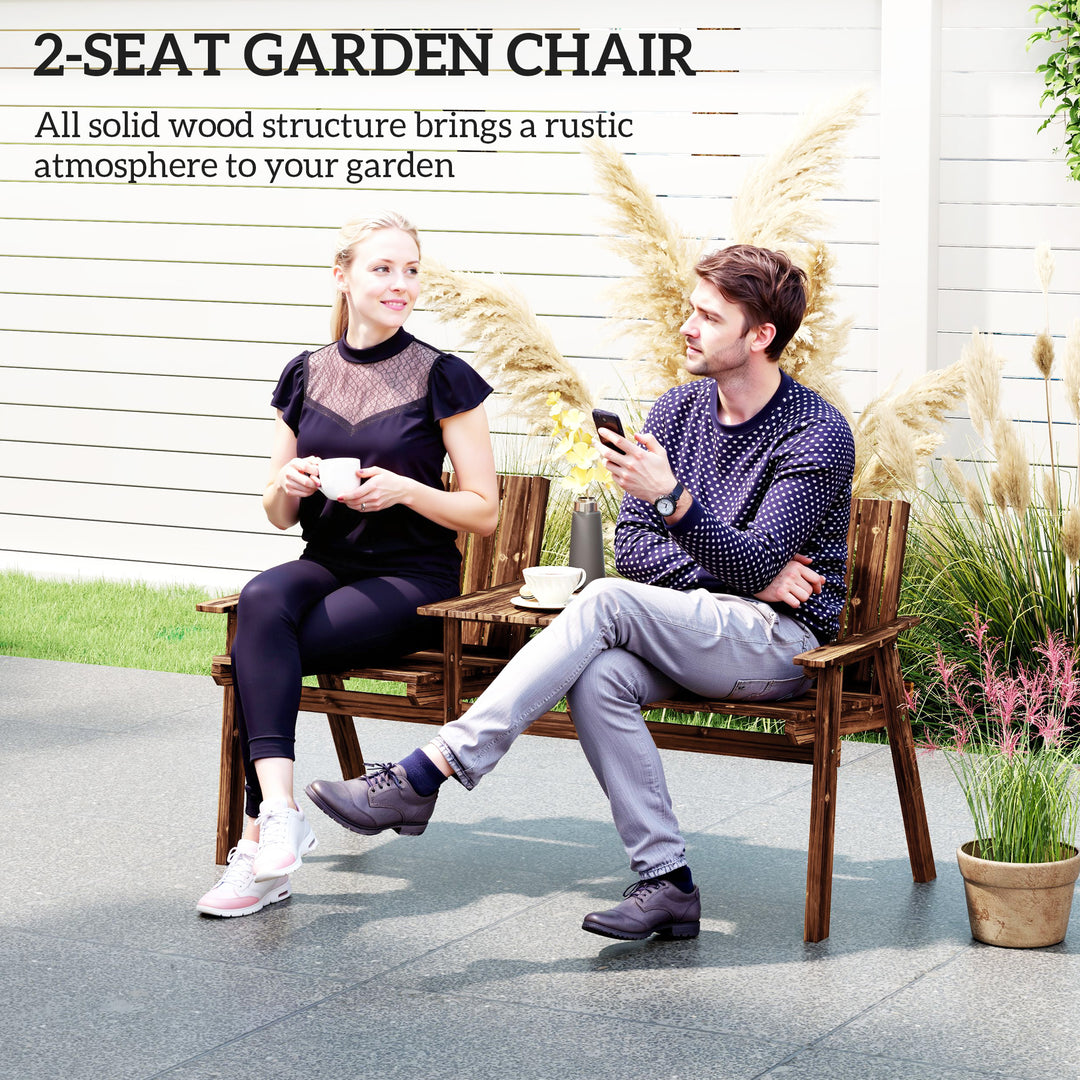 2-Seater Garden Bench with Table & Parasol Hole, Antique Loveseat for Porch, Patio, Carbonised Finish