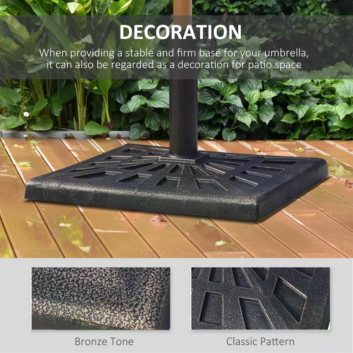 Outsunny 15kg Parasol Base Durable Patterned Colophony Garden Patio Square Umbrella Stand Base Stand Bronze | Aosom UK