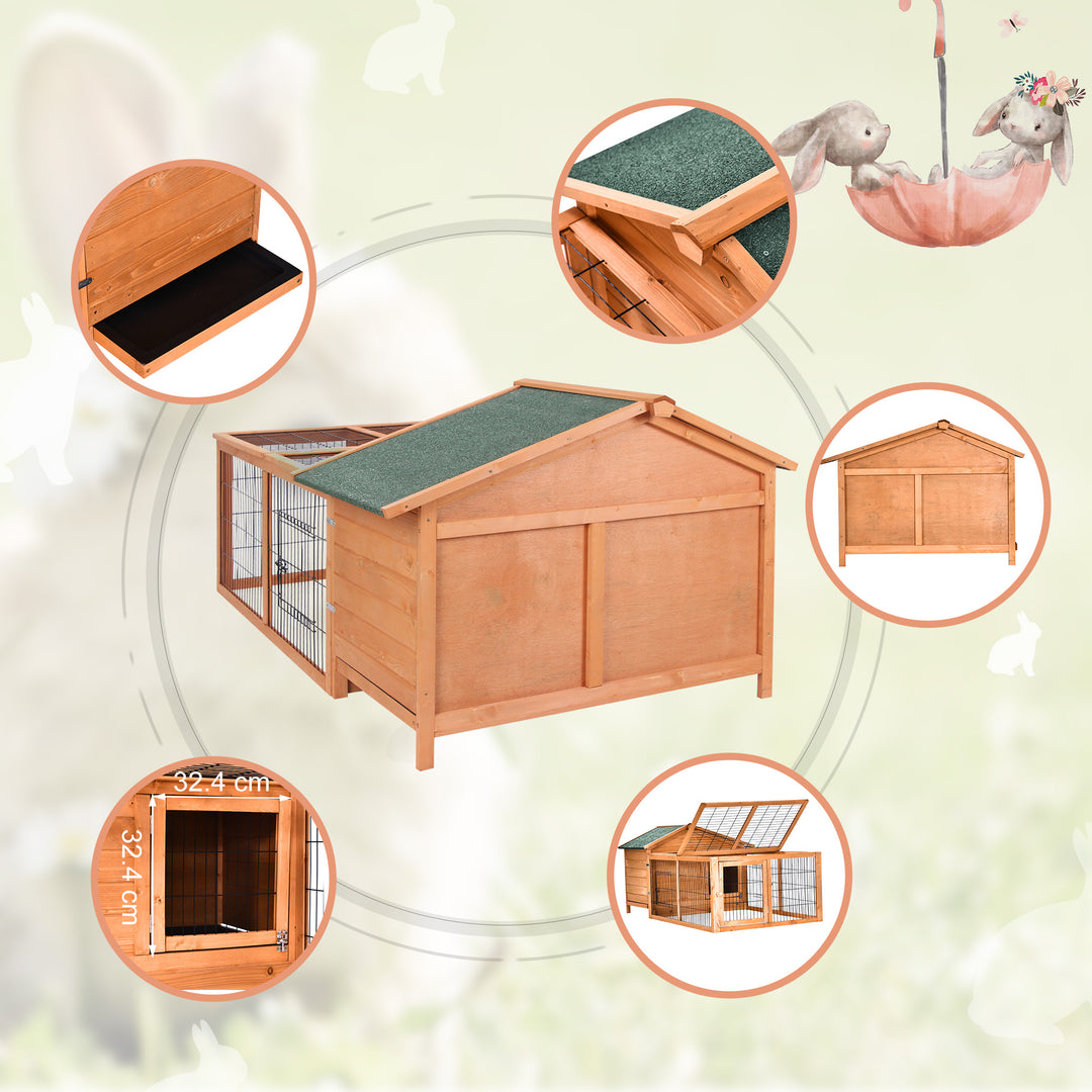 Wooden Guinea Pigs Hutches Detachable Rabbit Cage Pet House with Openable Run & Roof Slide-out Tray