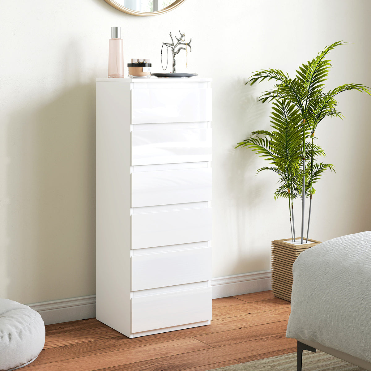 Chest of Drawers High Gloss Finish 6 Drawer Dresser Space Saving Slim - view 2
