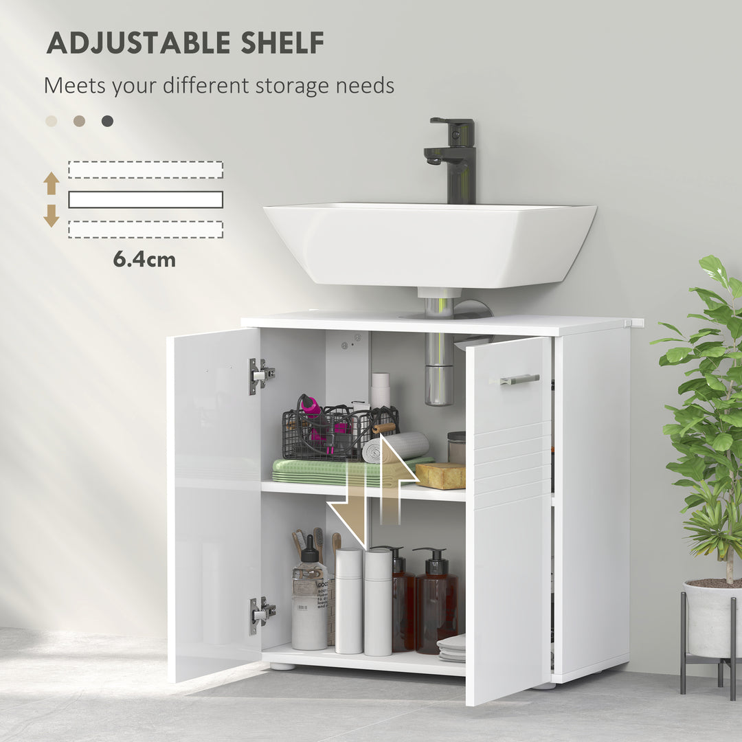 Under Sink Cabinet, Bathroom Vanity Unit, Pedestal Under Sink Design, Storage Cupboard with Adjustable Shelf, High Gloss, White