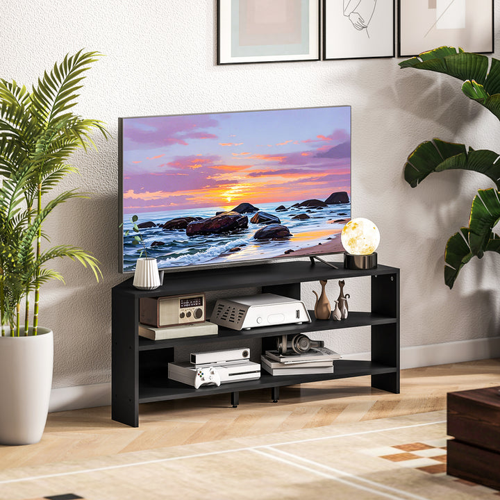 Corner TV Stand with 2 Open Shelves for 47 Inch TV - Black