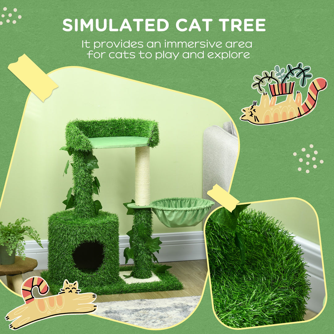 PawHut Cat Tree with Green Leaves, 77cm, Multi