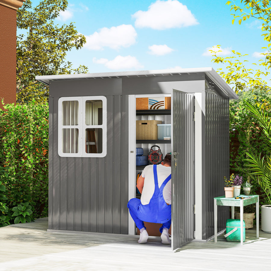 7 x 4ft Galvanised Steel Garden Shed, with Lock and Gloves - Grey