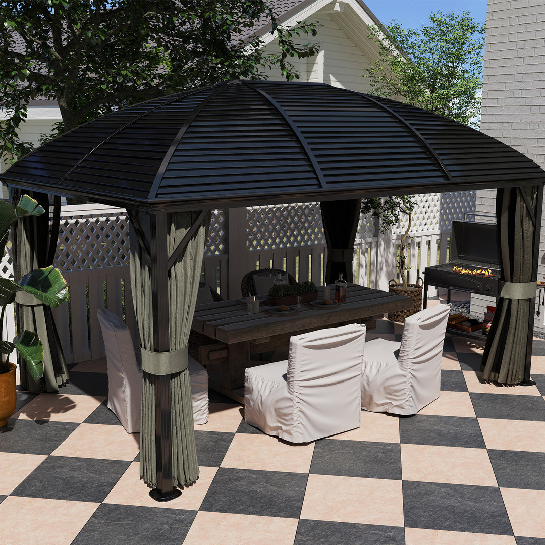 3 x 4m Hardtop Gazebo Canopy with Metal Roof, Aluminium Gazebo Permanent Pavilion with Netting and Curtains, Dark Grey