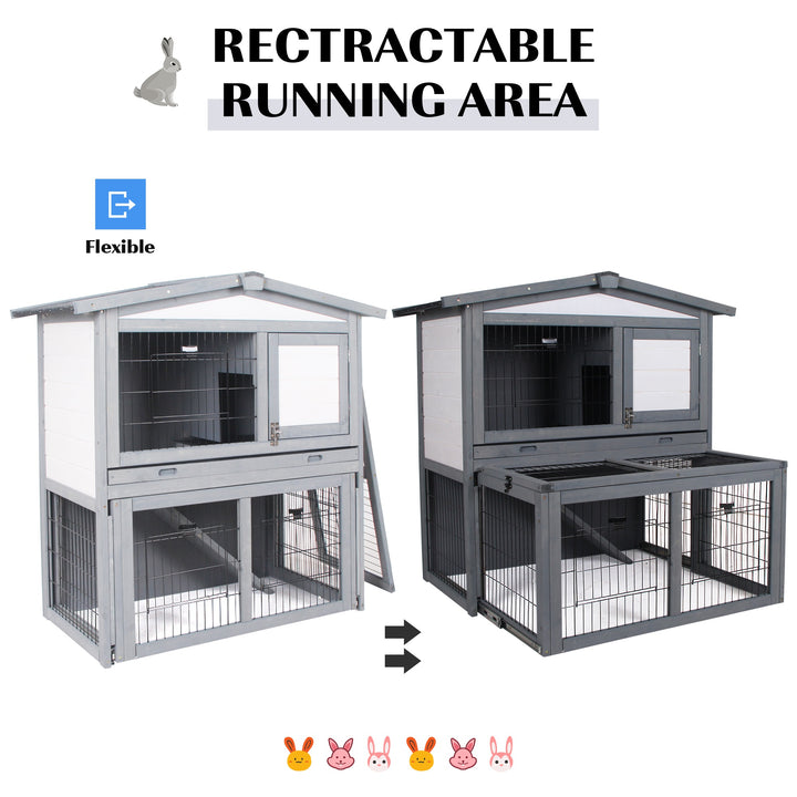 Rabbits 2-Tier Fur Wood Outdoor Hutch Guinea Pigs Hutches Grey