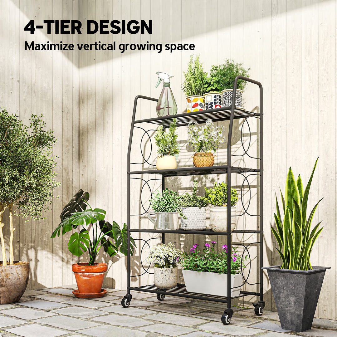 4-Tier Metal Plant Stand, Heavy Duty Ladder Shelf Potted Plants Displa