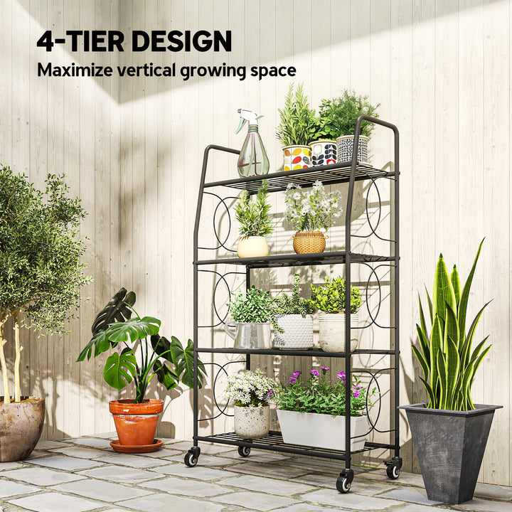 4-Tier Metal Plant Stand, Heavy Duty Ladder Shelf Potted Plants Displa