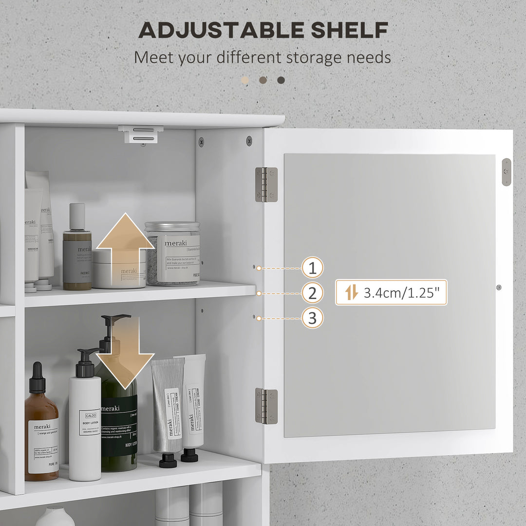 Bathroom Cabinet, Wall Mount Storage Organizer with Mirror, Adjustable Shelf for Bathroom, Kitchen, Bedroom, White