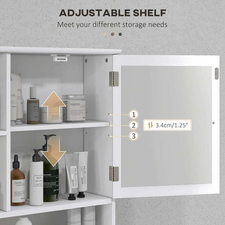 Bathroom Cabinet, Wall Mount Storage Organizer with Mirror, Adjustable Shelf for Bathroom, Kitchen, Bedroom, White