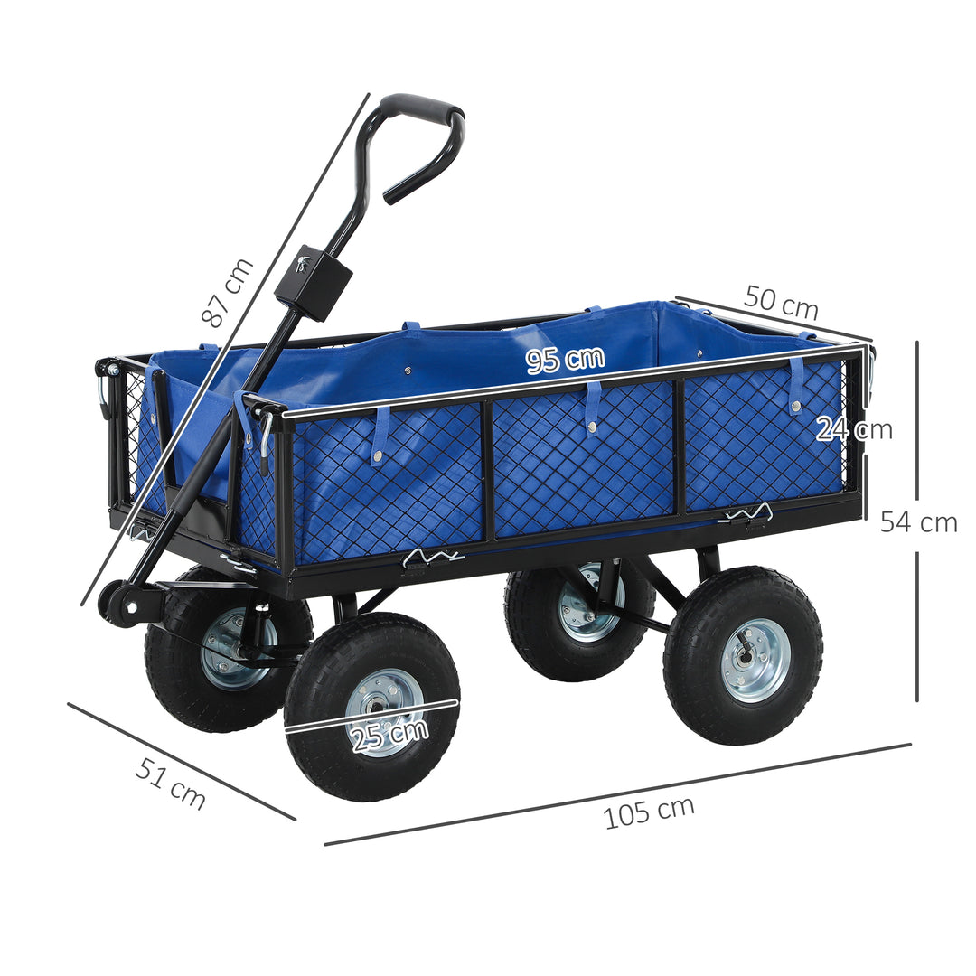 114L Steel Frame Garden Cart Trolley - Blue