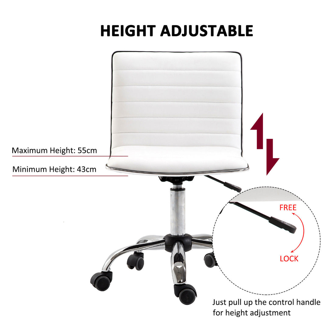 HOMCOM Adjustable Swivel Office Chair with Armless Mid-Back in PU Leather and Chrome Base - White | Aosom UK