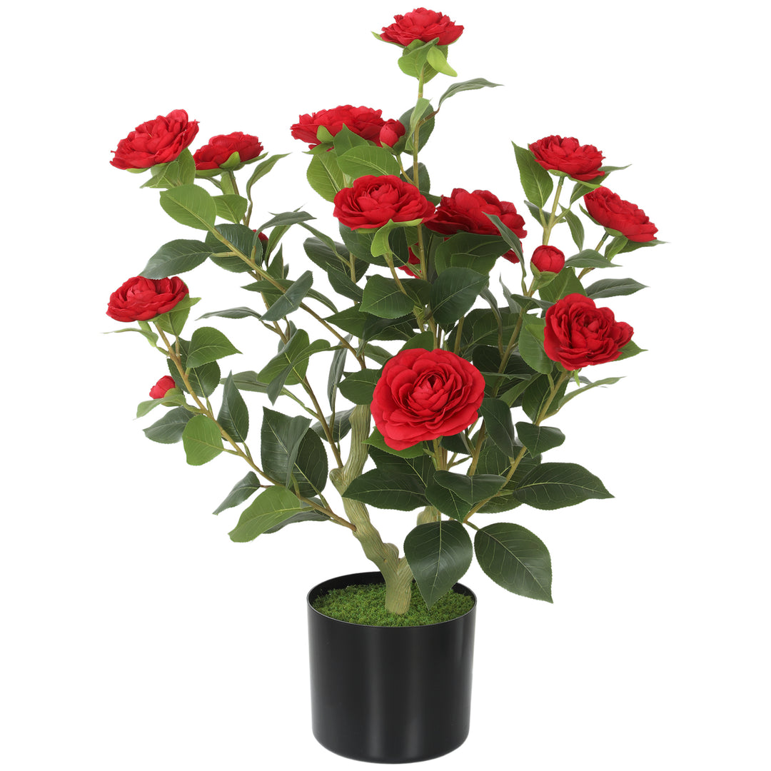 65cm Artificial Camellia Flower Plant in Pot with 116 Lush Leaves &amp; Mo