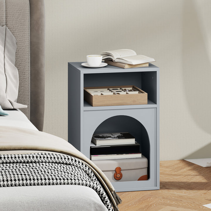 Bedside Table with 2 Open Compartments - Grey