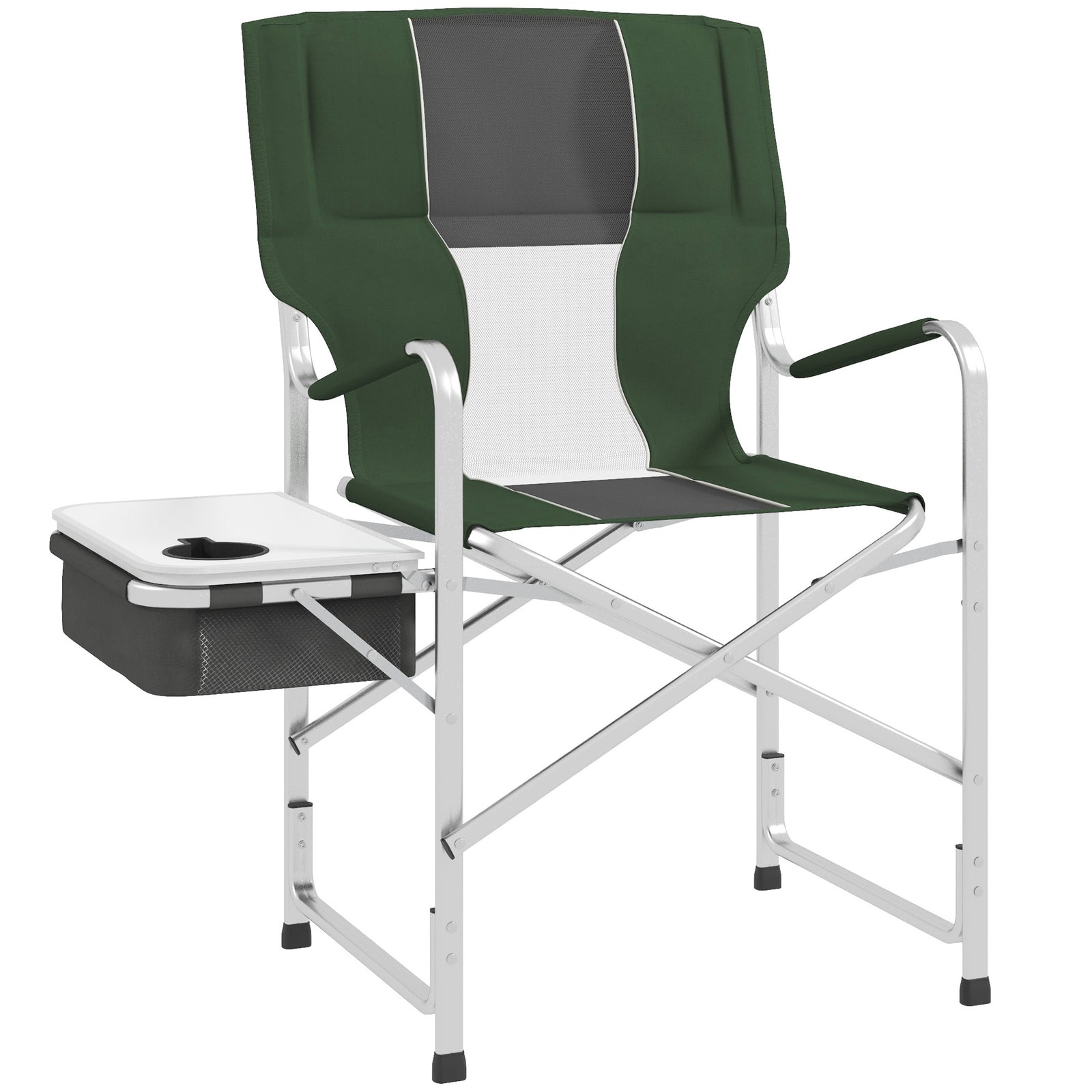 Folding Aluminium Camping Chair, with Cooler Bag Table - Green