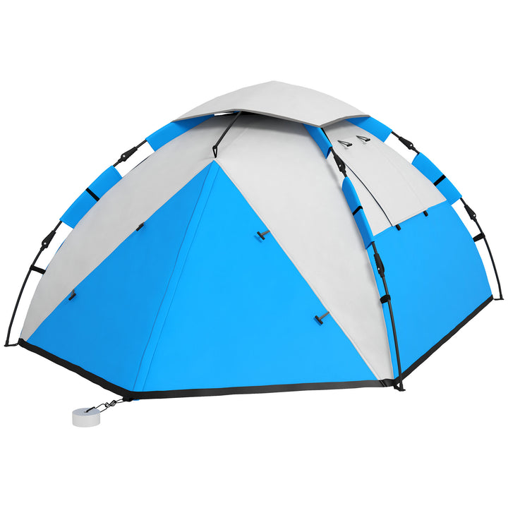 Outsunny Family Camping Tent for 3-4 Persons, 2000mm Waterproof, Easy Carry Bag, Quick Pitch, Blue | Aosom UK