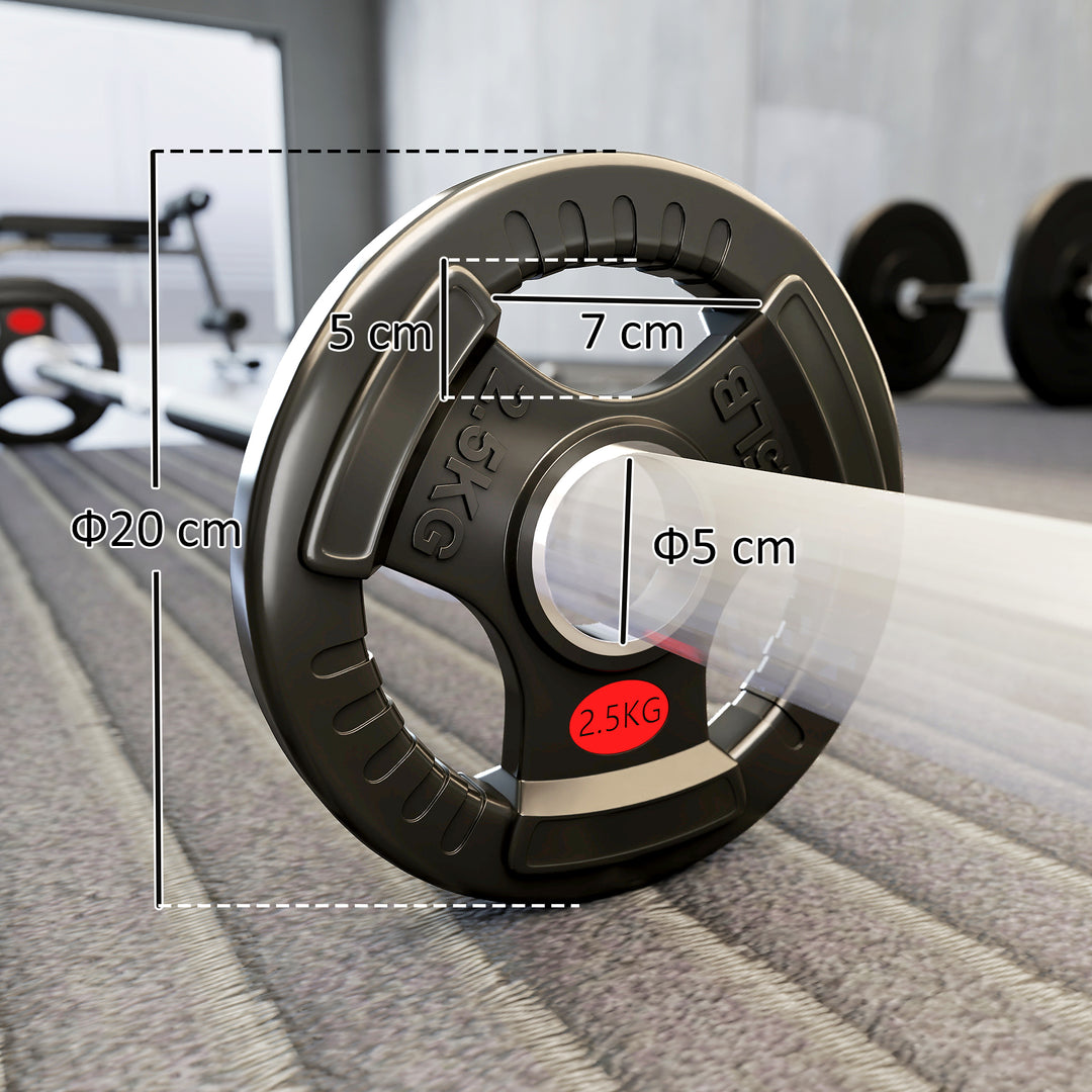 MCL Olympic Weight Plates, 2"/5cm Weight Disc Pair with Tri-Grips, 2 x 2.5kg Dumbbell Plates for Weightlifting and Strength Training Home Gym Fitness Workout, Black