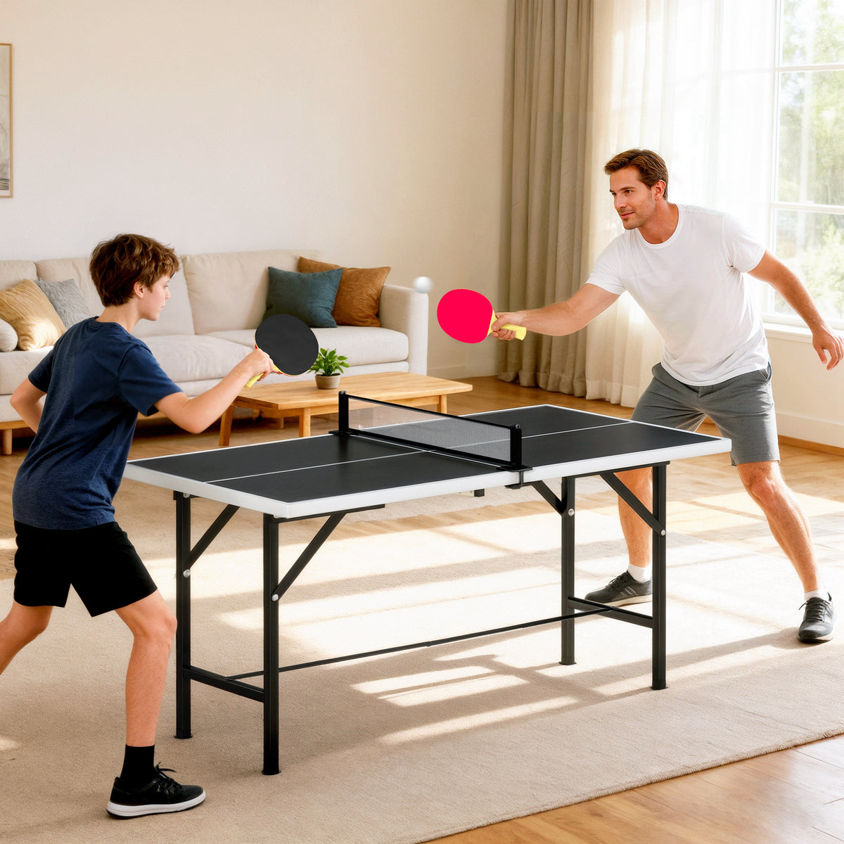 5ft Mid-Size Table Tennis Table, Ping Pong Table with Net, 2 Table Ten