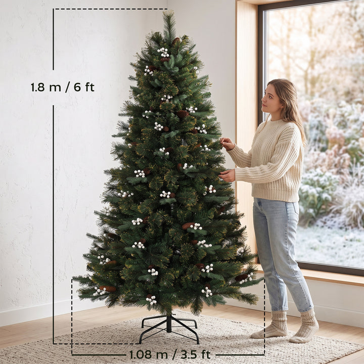6ft Artificial Christmas Tree, Fir Hinged Xmas Tree with 716 Branch - view 3
