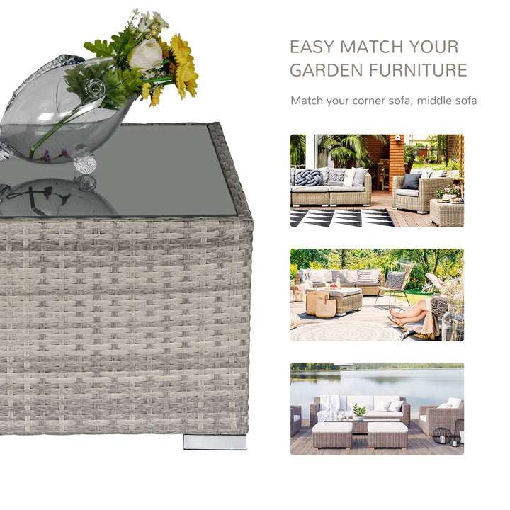 Square PE Wicker Rattan Table, with Glass Top - Light Grey