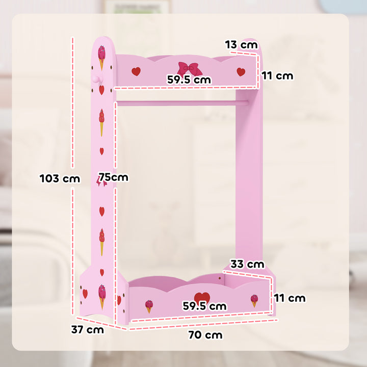 AIYAPLAY Kids Clothes Rail with Two Shelves, for 3-8 Years, Pink