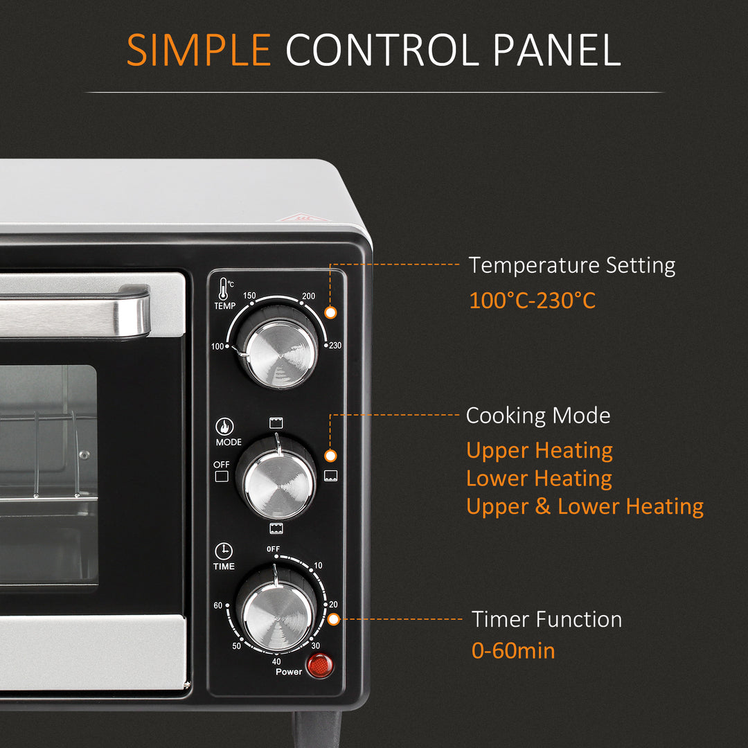 HOMCOM Convection Mini Oven, 16L Countertop Electric Grill, Toaster Oven w/ Adjustable Temperature, 60 Min Timer, Crumb Tray, 1400W | Aosom UK