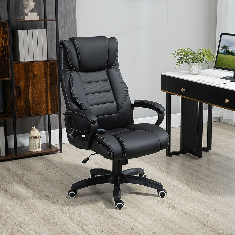 Office Chair with 6-Point Maaage, PU Desk Chair with Padded Seat and Armrest, Computer Chair with Tilt Function for Home, Black