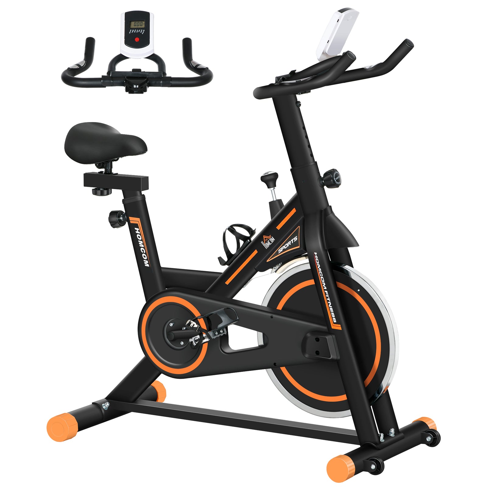 Exercise Bike, Indoor Cycling, with LCD Display, Heart Rate, Sensor - Black and Orange