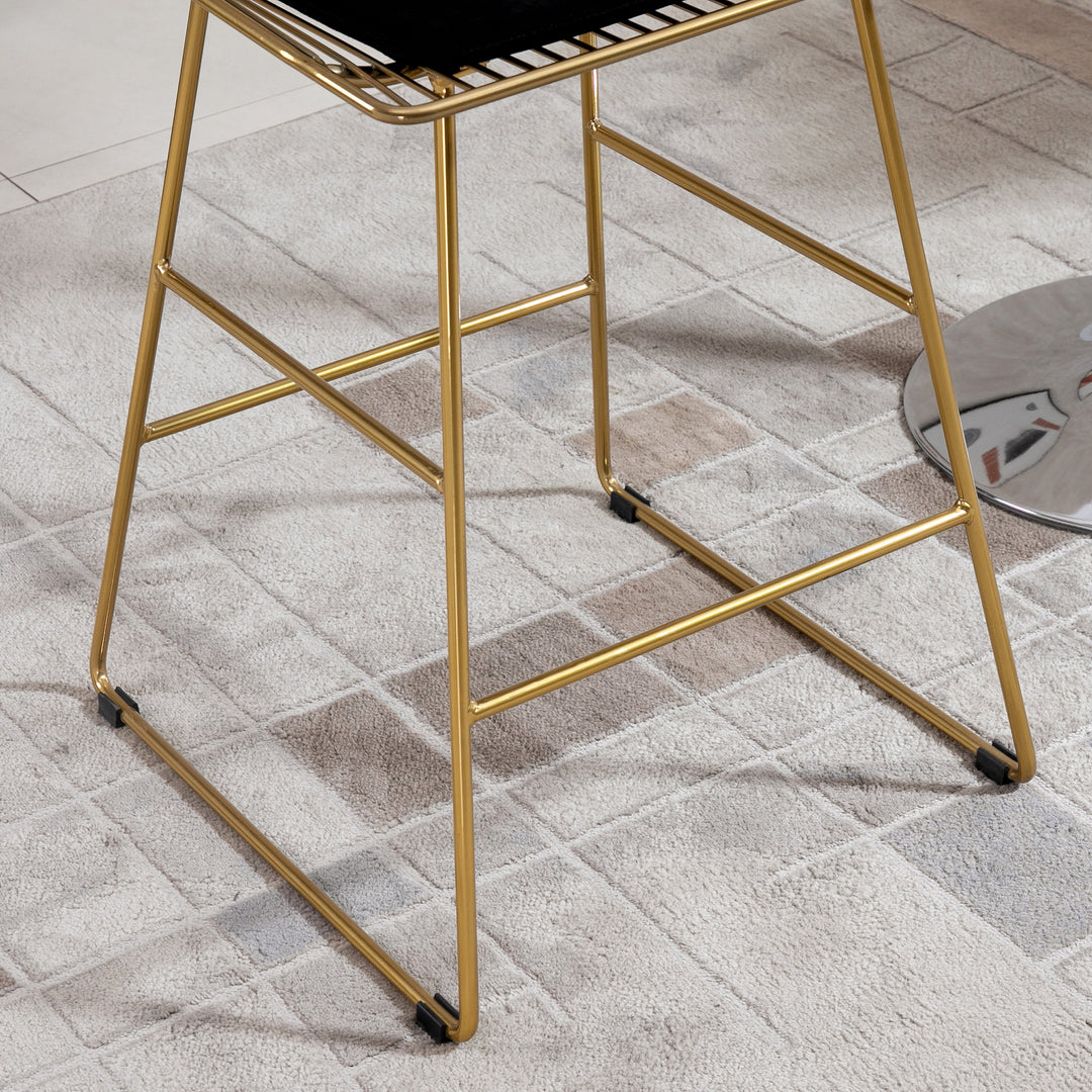 Set of 2 Bar Stools, Modern Counter Height Breakfast Bar Chairs with Wire Metal Frame for Kitchen, Dining Room, Gold