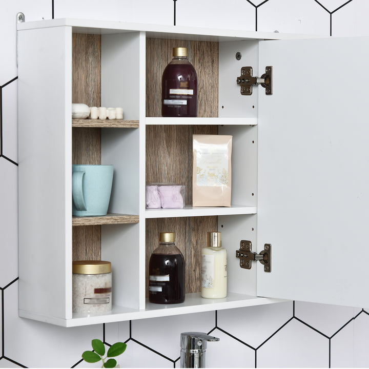 Bathroom Mirror Cabinet, Wall Mounted Storage Cabinet with Open Cupboard and Adjustable Shelf, White