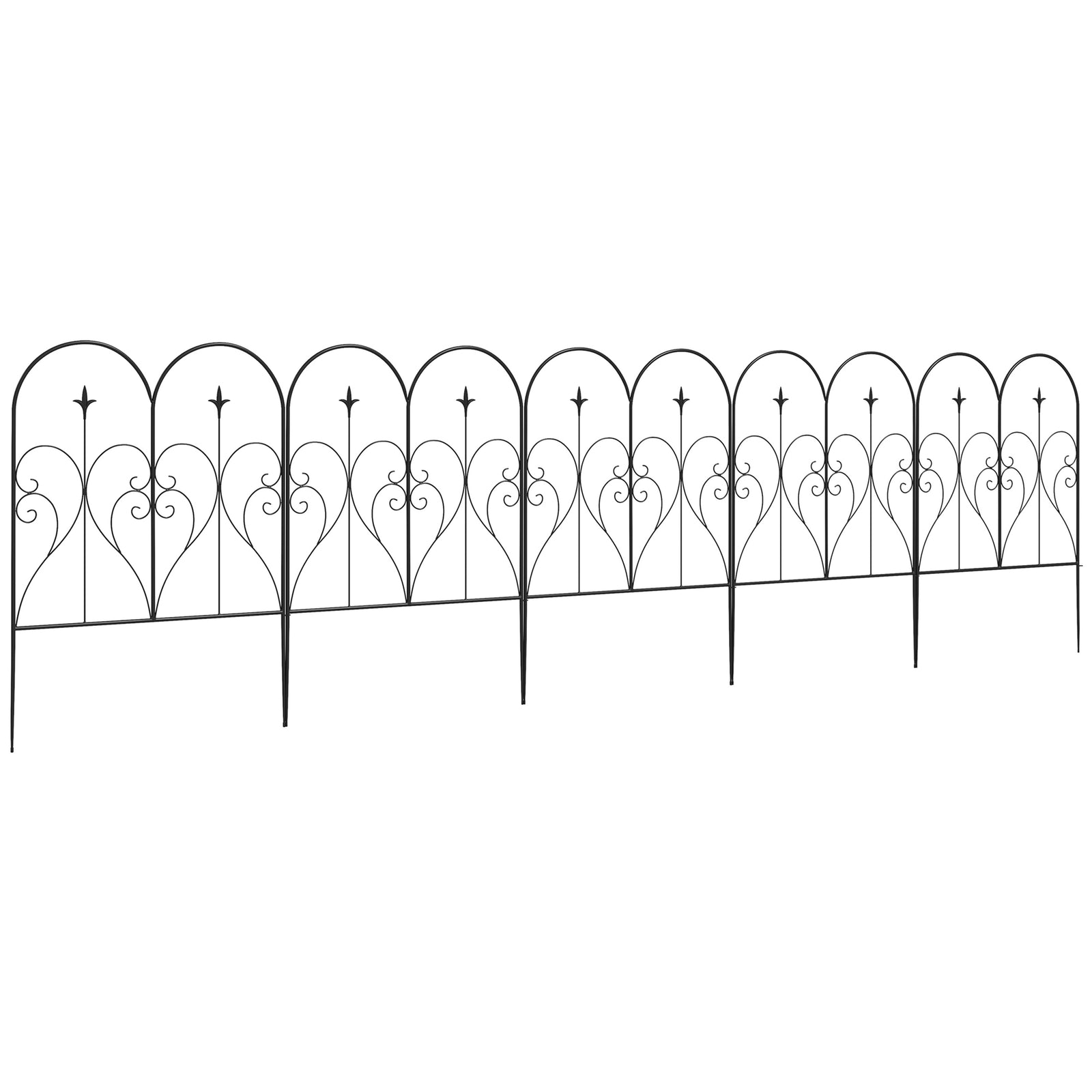 Set of Five Decorative Heart Metal Fence Panels - Black