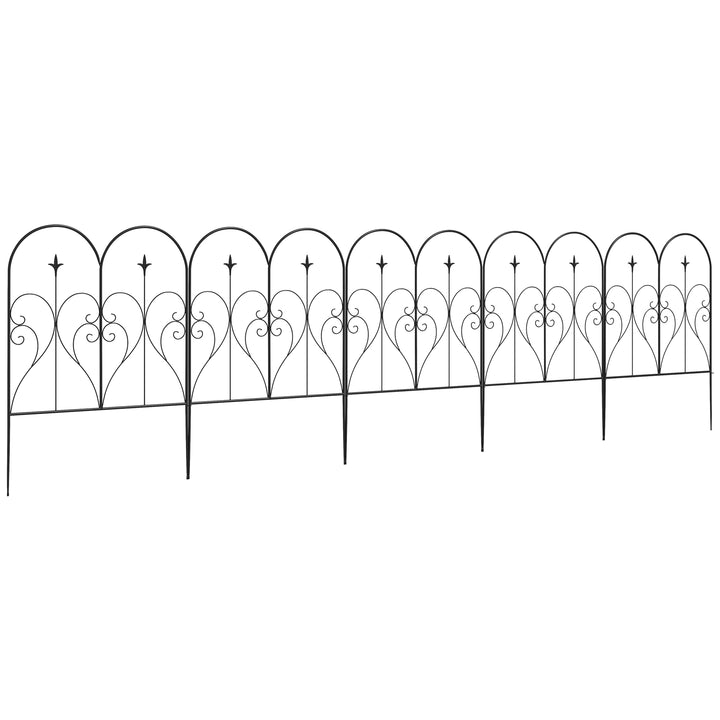Set of Five Decorative Heart Metal Fence Panels - Black