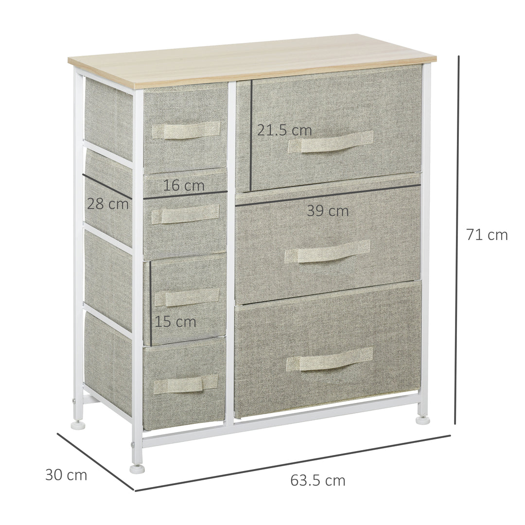 HOMCOM 7 Drawer Cabinet, Vertical Linen Storage Dresser Tower with Metal Frame, Adjustable Feet for Living Room, Bathroom, Kitchen, Grey | Aosom UK