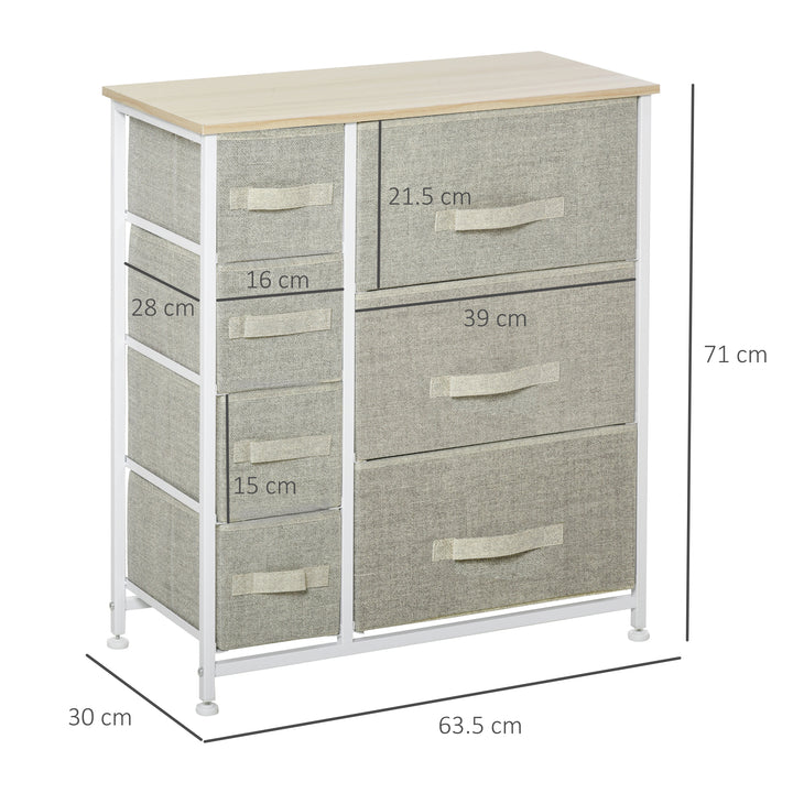 HOMCOM 7 Drawer Cabinet, Vertical Linen Storage Dresser Tower with Metal Frame, Adjustable Feet for Living Room, Bathroom, Kitchen, Grey | Aosom UK