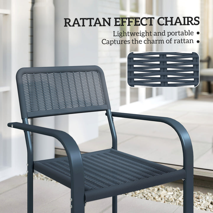 Garden Chairs Set of 4, Stackable Rattan Effect Dining Chairs with Armrest, Weather Resistant and Lightweight Outdoor Furniture Armchairs for Patio, Balcony, Terrace, Dark Grey
