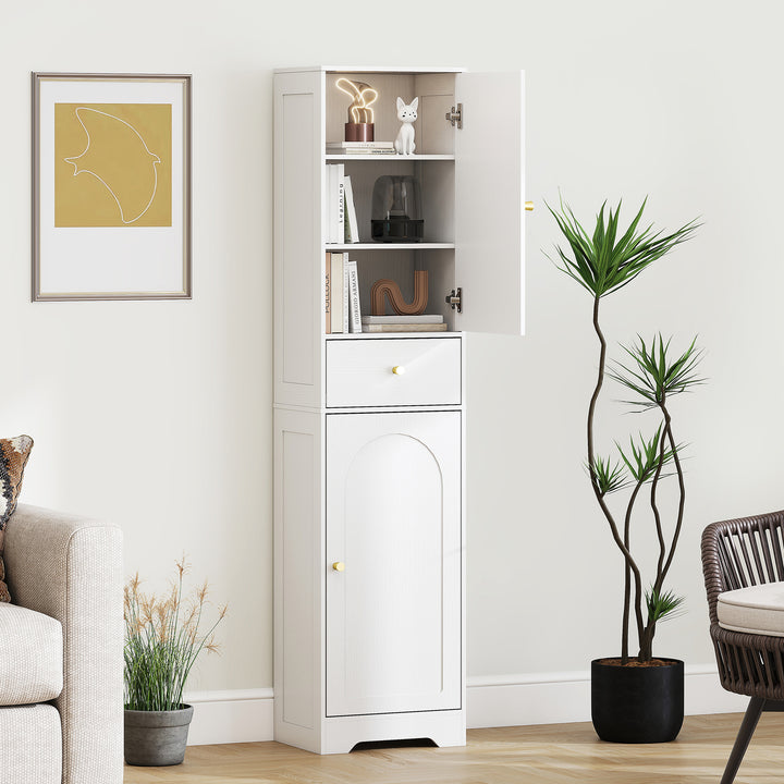 Tall Bathroom Cabinet with Arched Doors - White