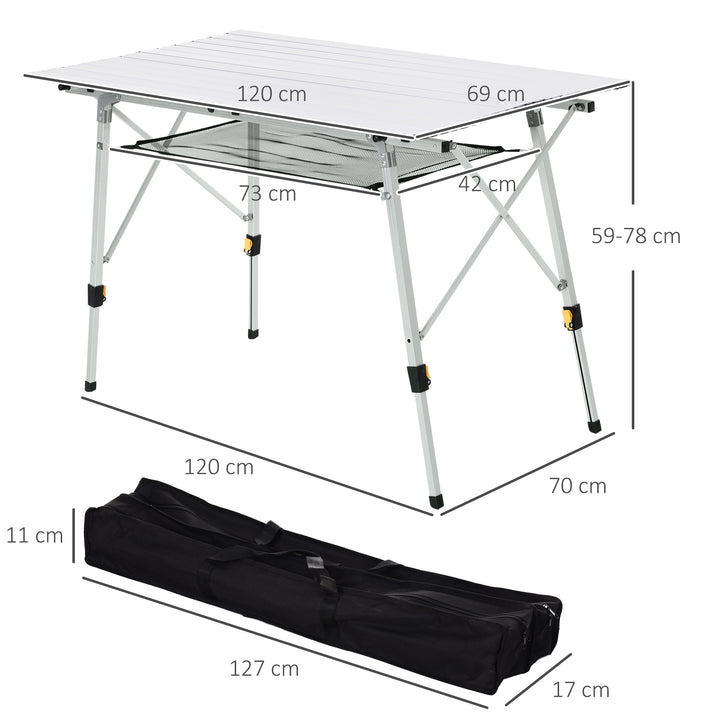 MCL 4FT Folding Aluminium Picnic Table Portable Camping BBQ Table Roll Up Top Mesh Layer Rack with Carrying Bag