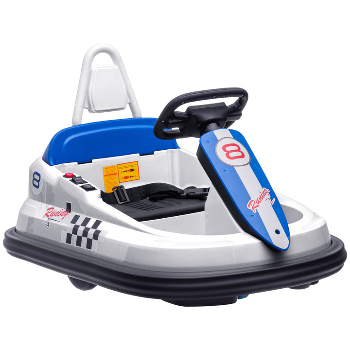6V Electric Kids Bumper Car, 6V Spin Waltz Car, with Music, Horn, Lights - White