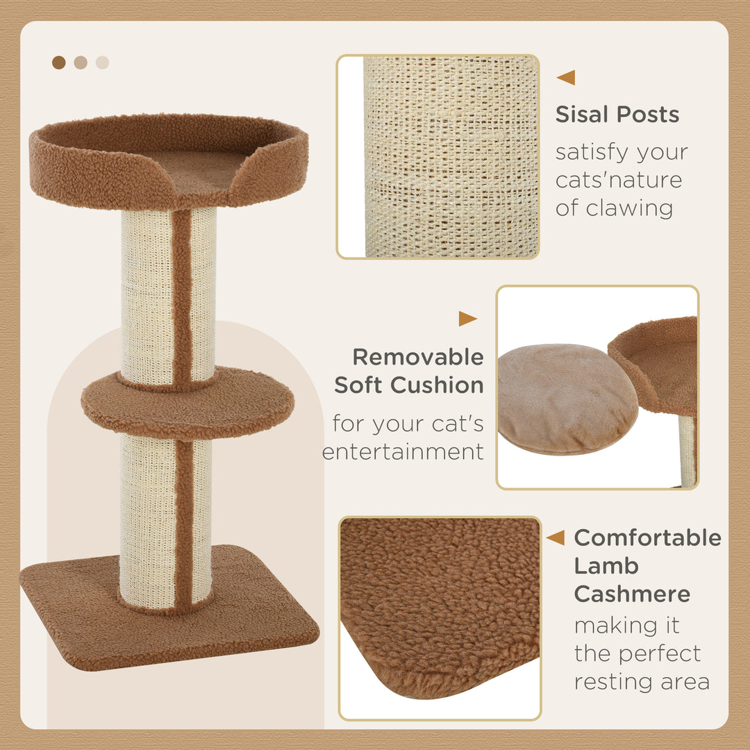 PawHut Cat Tree with Perches, Sisal Scratching Posts & Lamb Cashmere, Activity Centre, Brown | Aosom UK