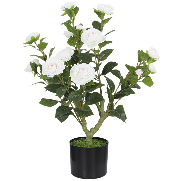 65cm Artificial Camellia Flower Plant in Pot with 116 Lush Leaves &amp; Mo