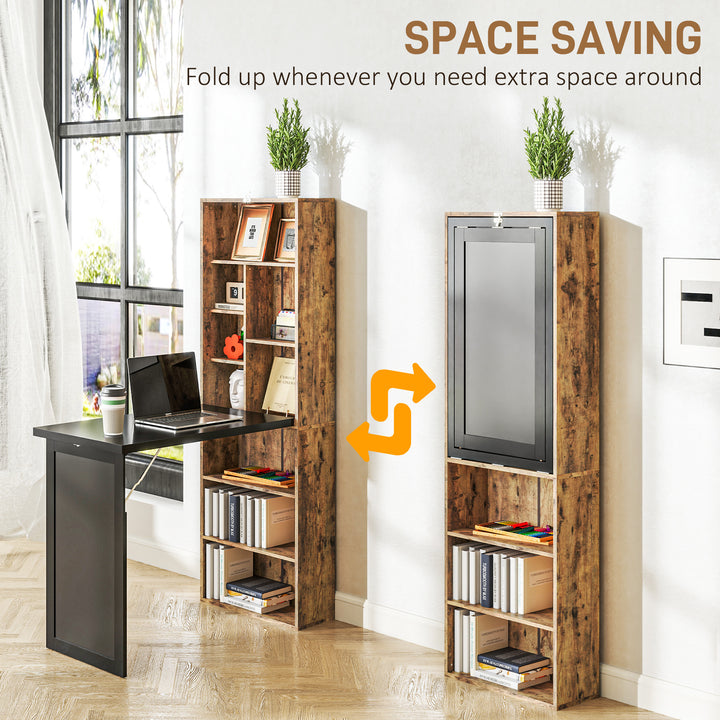 Folding Desk with Blackboard Multi-function Computer Office Workstation Side Shelf for Home Office, Rustic Brown