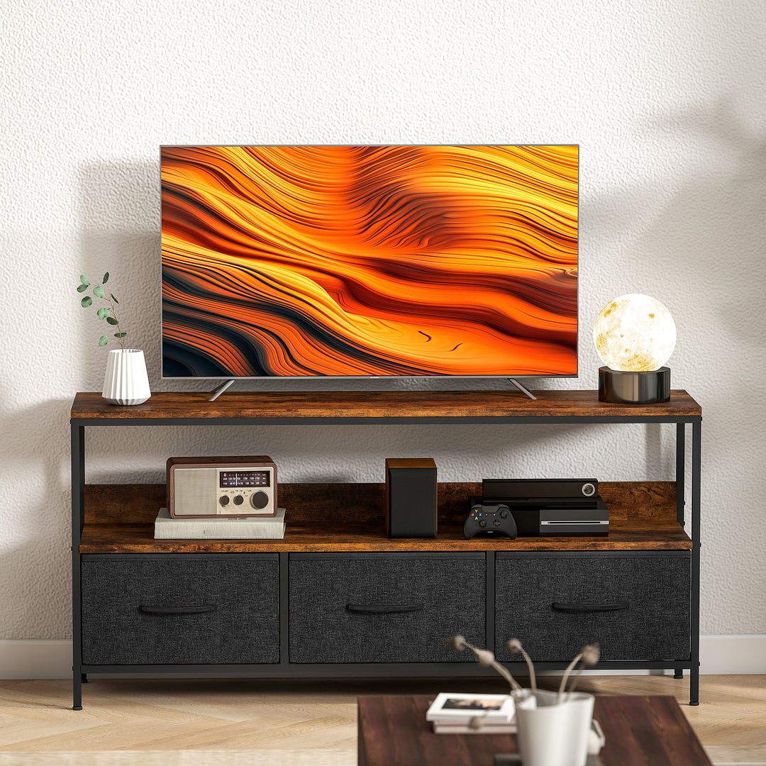 TV Stand Cabinet with 3 Foldable Drawers - Rustic Brown