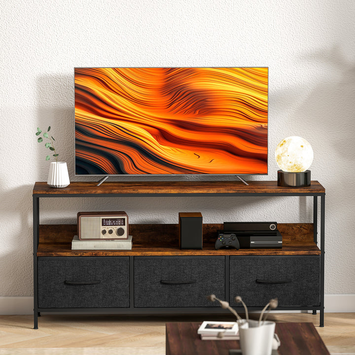 TV Stand Cabinet with 3 Foldable Drawers - Rustic Brown